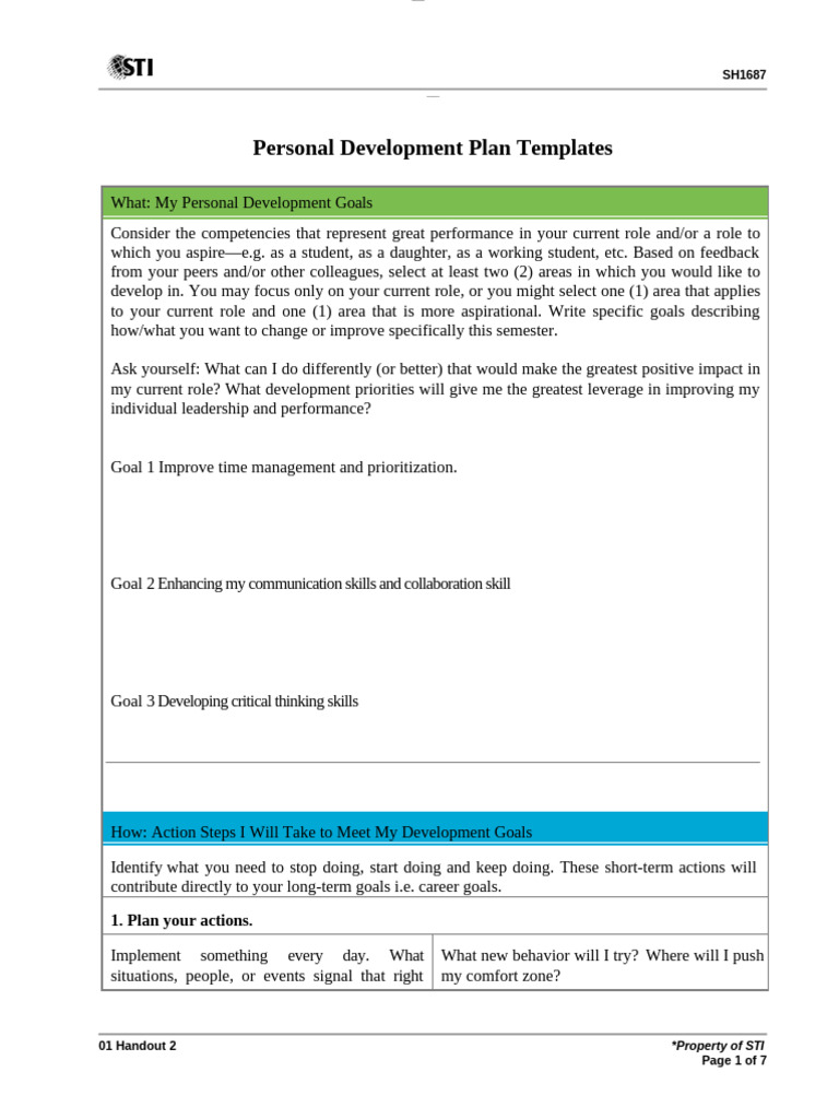 Personal Development Plan Template | PDF | Goal | Sleep