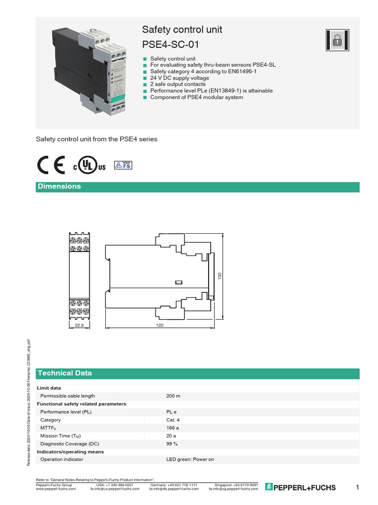 PSE4-SC-01 Safety Control Unit Overview | PDF