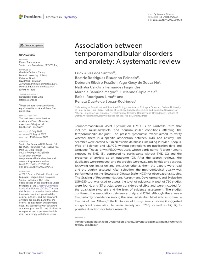 Association between temporomandibular disorders and anxiety | PDF ...