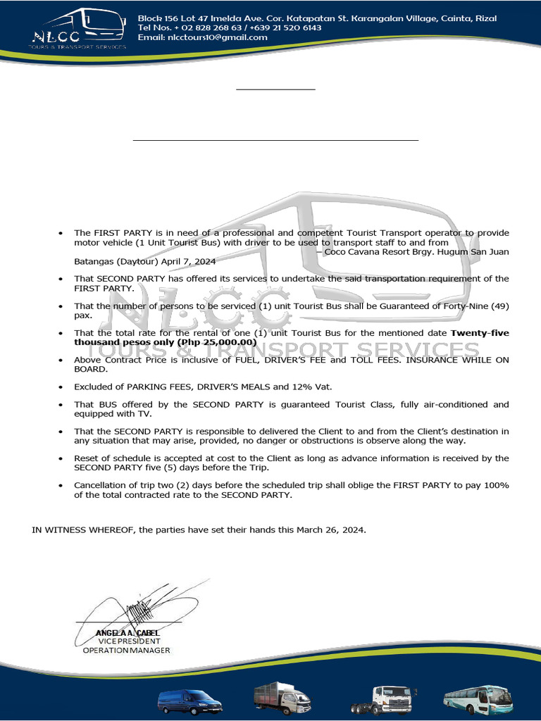 Tourist Bus Rental Contract for Daytour | PDF | Transport