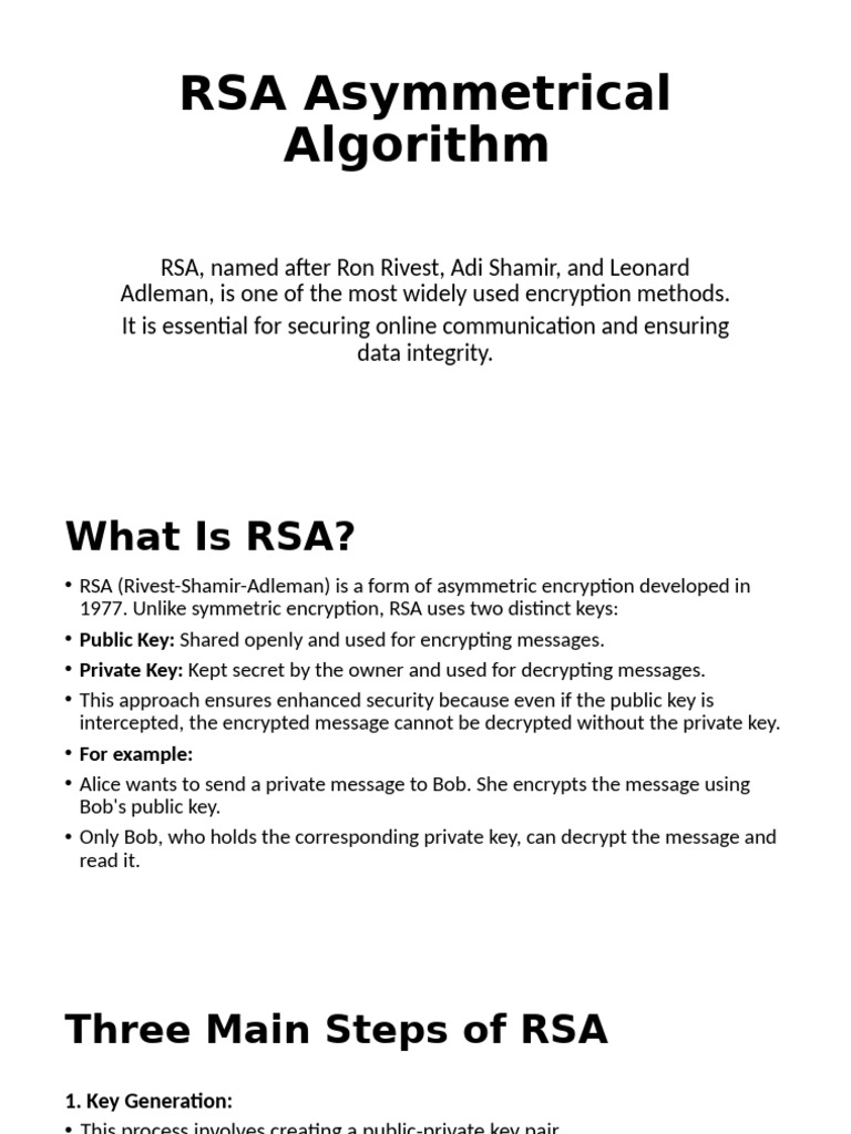 RSA Asymmetrical Algorithm | PDF | Public Key Cryptography | Encryption