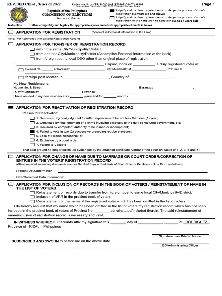 Voter Registration Application Form Philippines | PDF | Voter ...