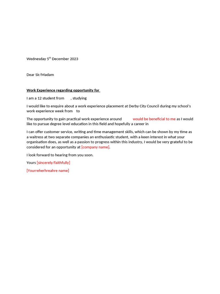 Work Experience Letter Template Revised | PDF