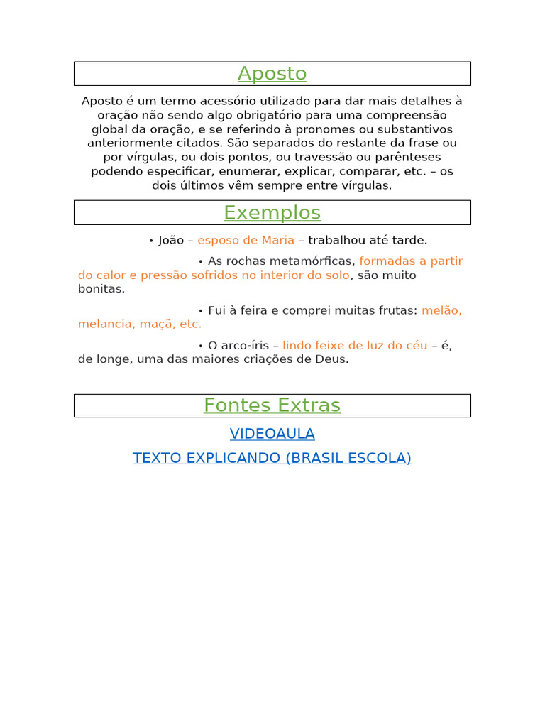 O que é Aposto e Exemplos Práticos | PDF