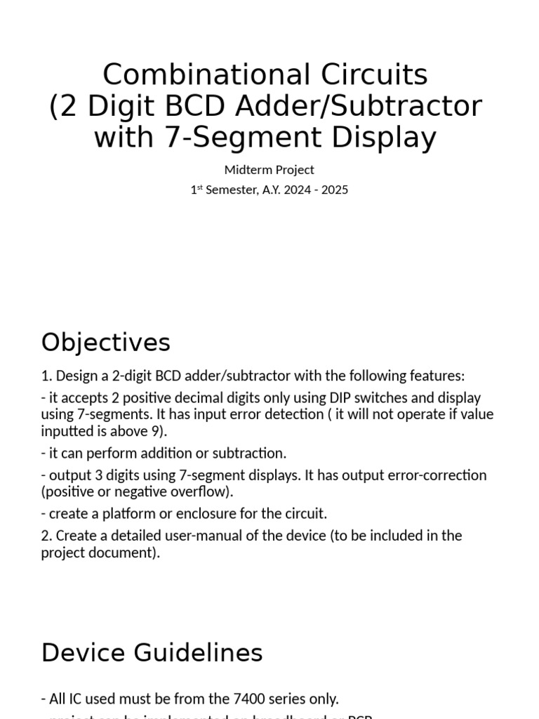 CPE PROJECT Logic Circuits 2 Digit BCD Adder Subtractor 2024 2025 | PDF ...