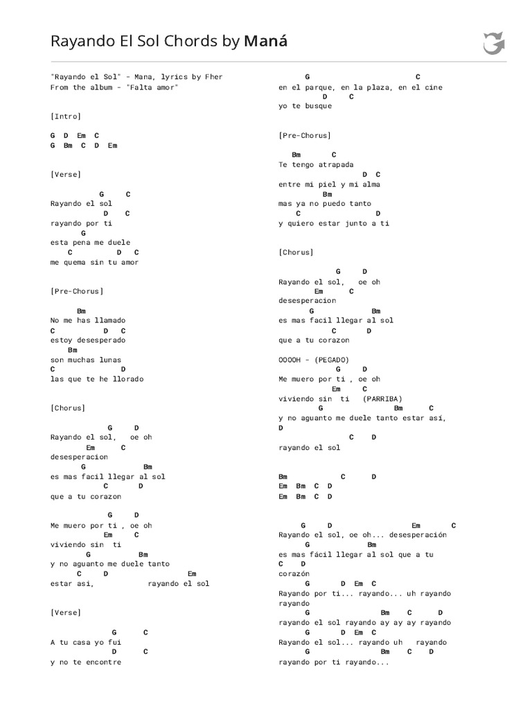 Rayando El Sol Chords | PDF