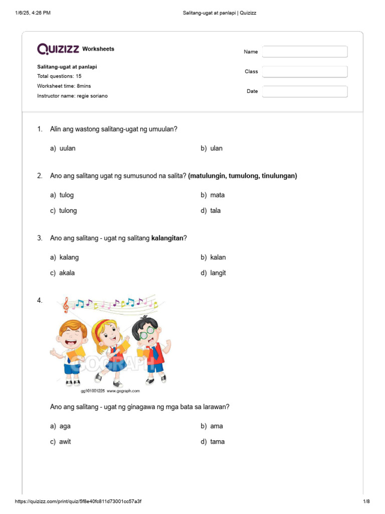 Salitang-Ugat at Panlapi - Quizizz | PDF