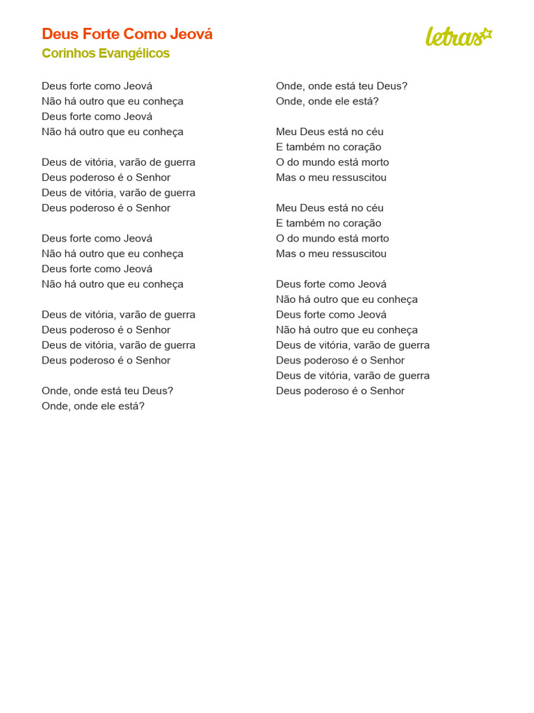 Louvor: Deus Forte Como Jeová | PDF