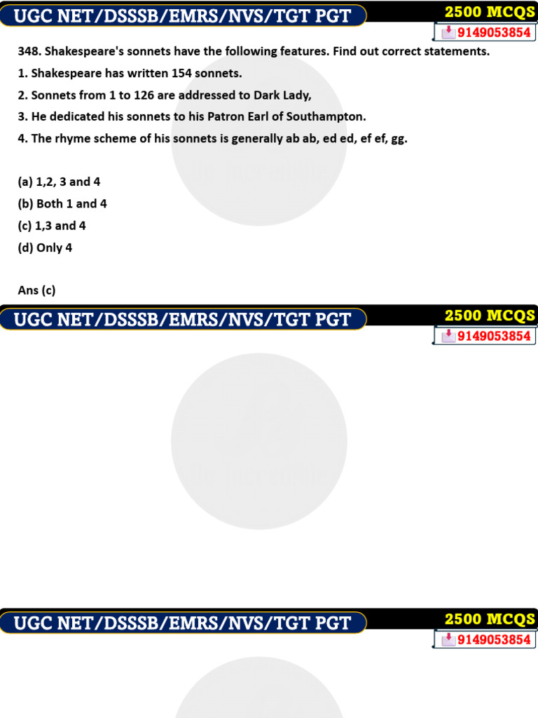 Literature MCQs for UGC NET/DSSSB | PDF | Les Fleurs Du Mal ...