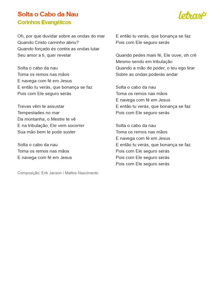 Solta o Cabo da Nau: Letra e Mensagem | PDF