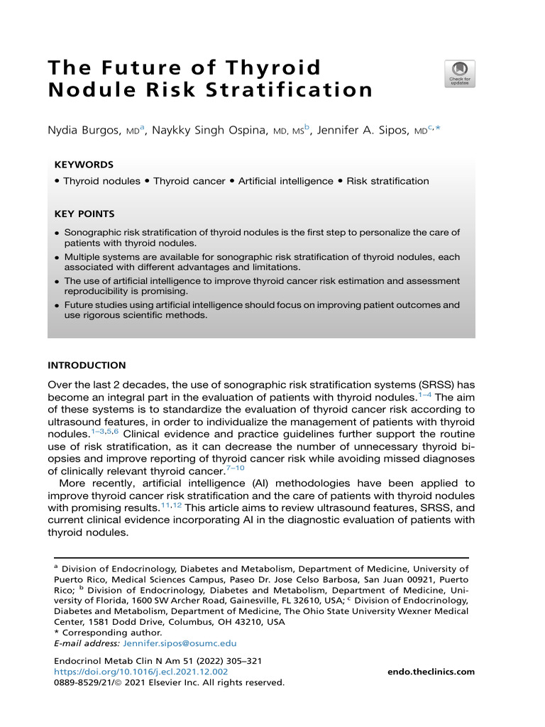 The Future of Thyroid Nodule Risk 2022 Endocrinology and Metabolism ...