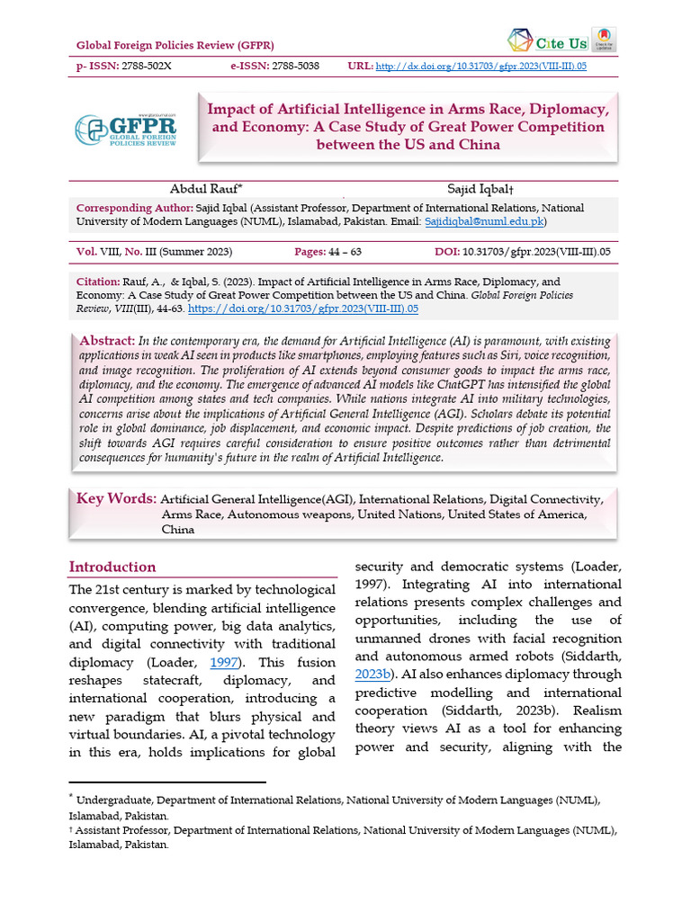 Impact of Artificial Intelligence in Arms Race Dip | PDF | Artificial ...