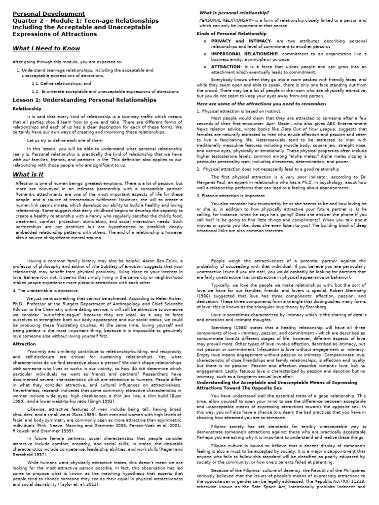 PERDEV-Q2-W1-M1[1] | PDF | Intimate Relationships | Love