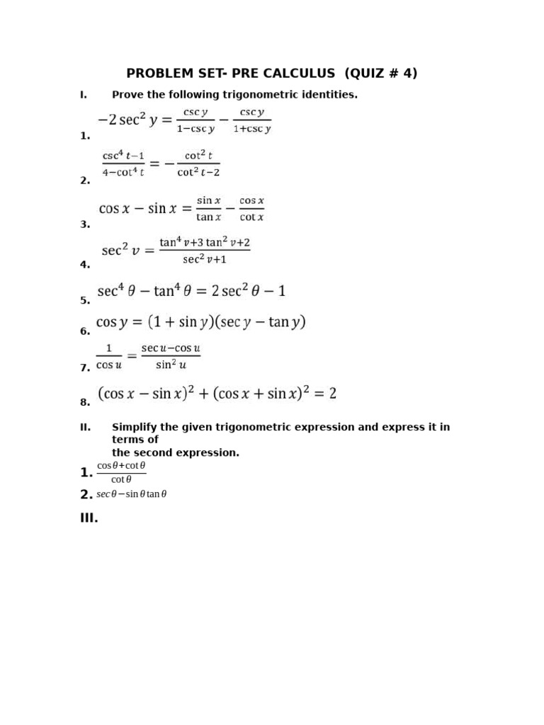 PROBLEM SET - Trigonometric Identities | PDF