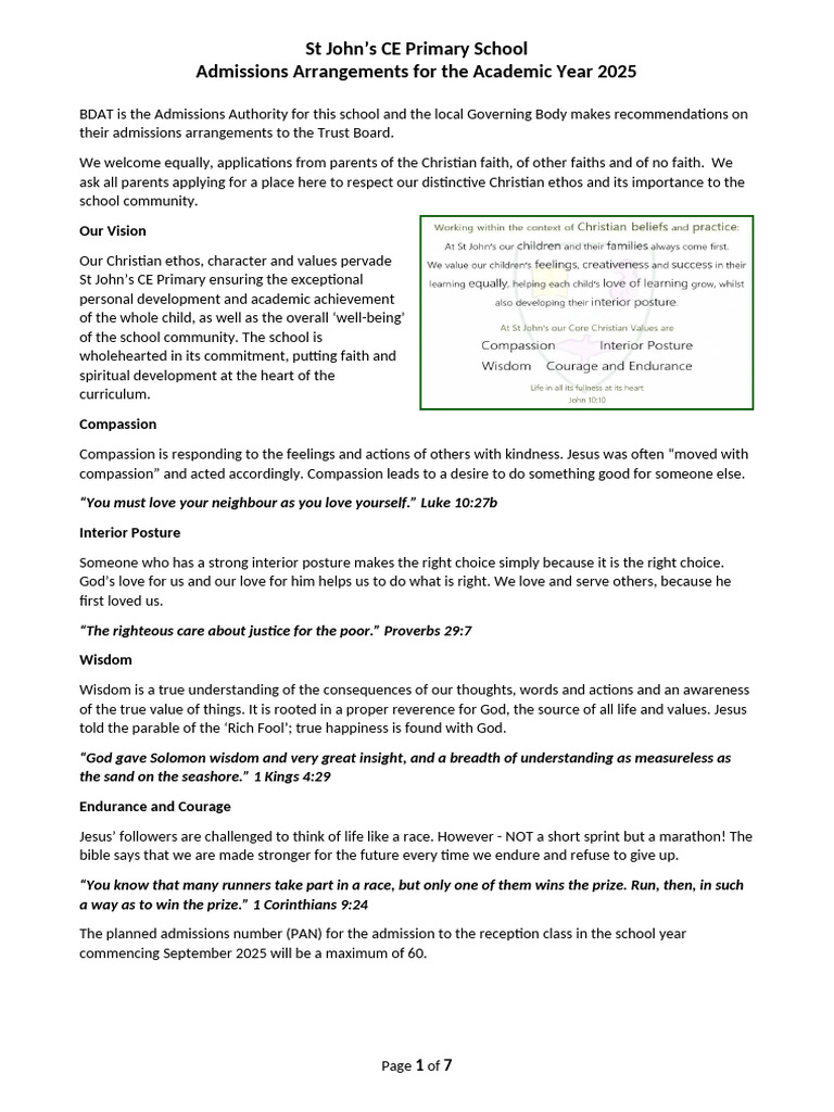 ST Johns CE Primary Admission Policy 2025 | PDF