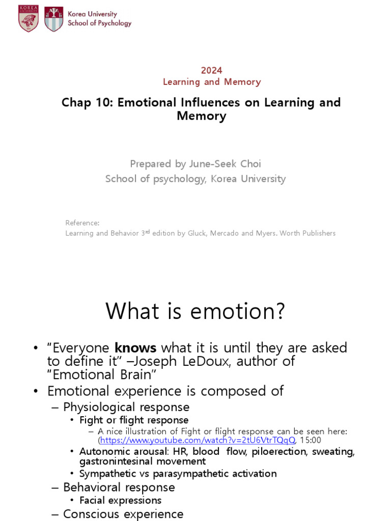Learn & Mem Chap 10 Emotional Learning | PDF | Emotions | Fear