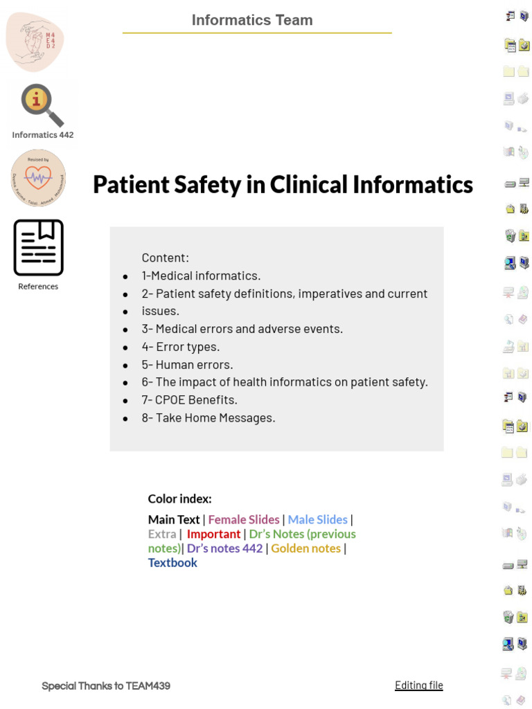 Patient Safety in Clinical Informatics | PDF | Medical Error | Patient ...