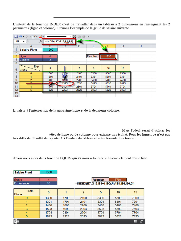 Utilisation de la fonction INDEX dans Excel | PDF