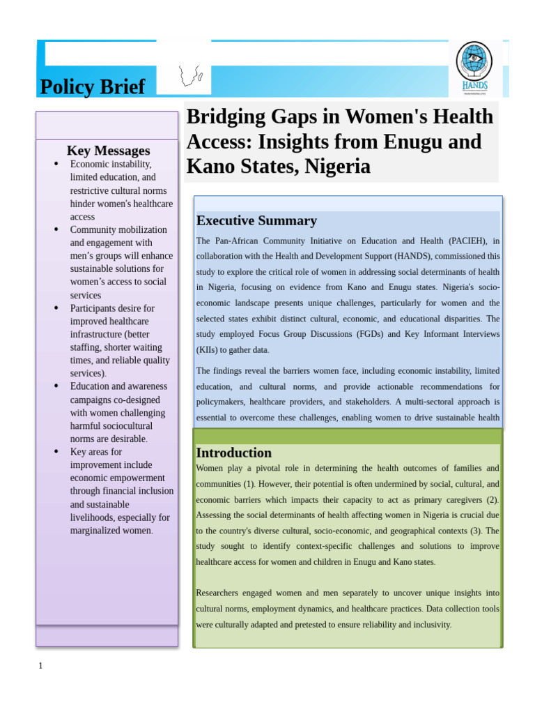 Policy Brief - Bridging Gaps in Women's Health Lessons From Kano and ...