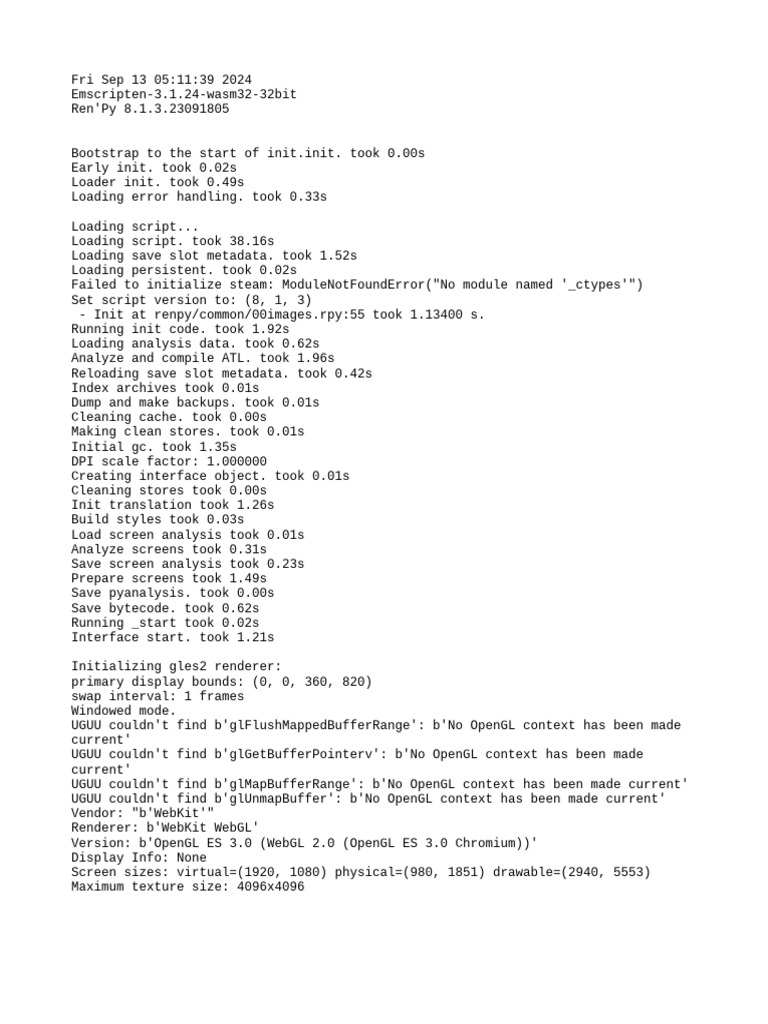 Ren'Py 8.1.3 Initialization Log | PDF