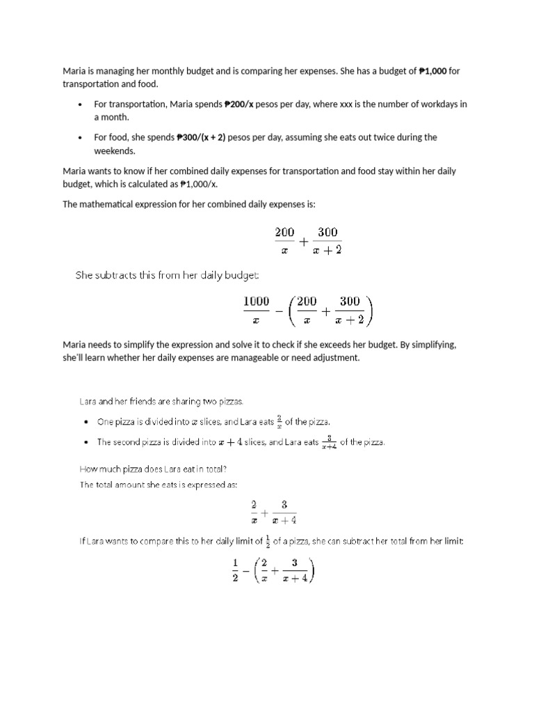 Scenario Addition and Subtraction of Rational Expression | PDF