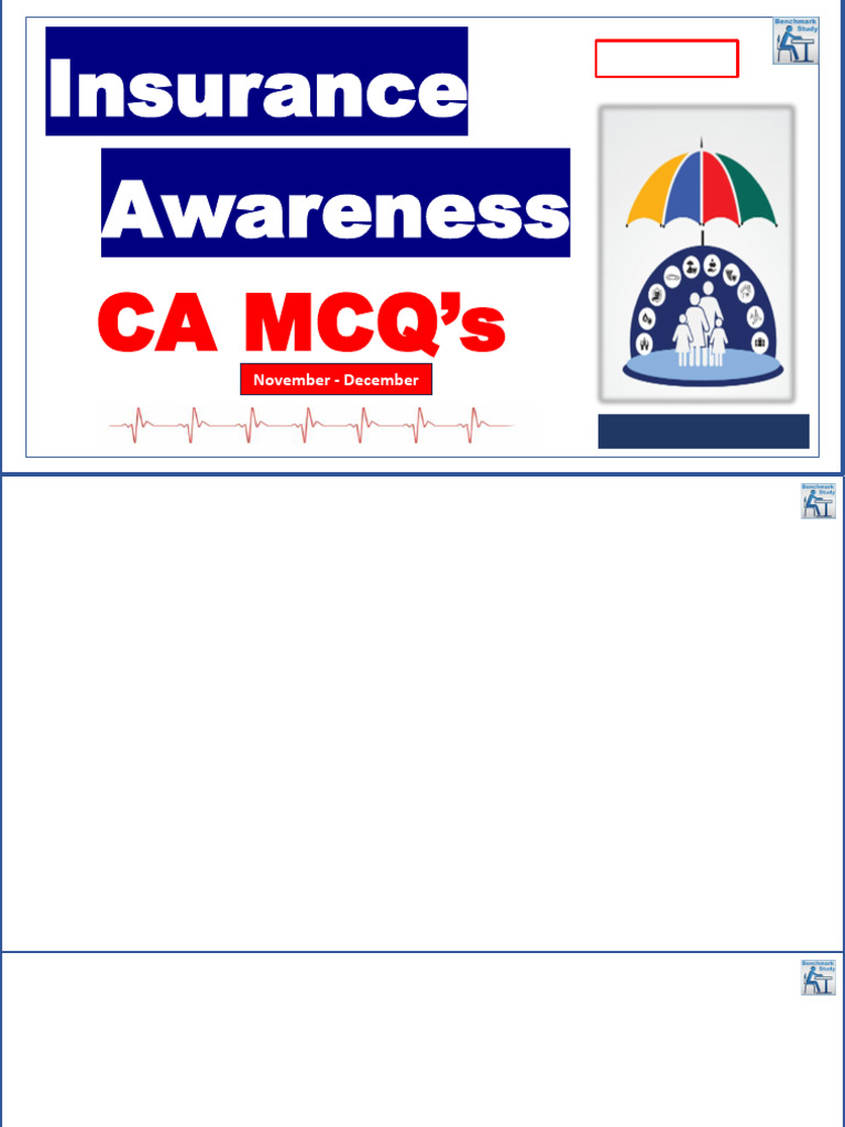 Insurance Awareness MCQs and Insights | PDF | Life Annuity | Insurance