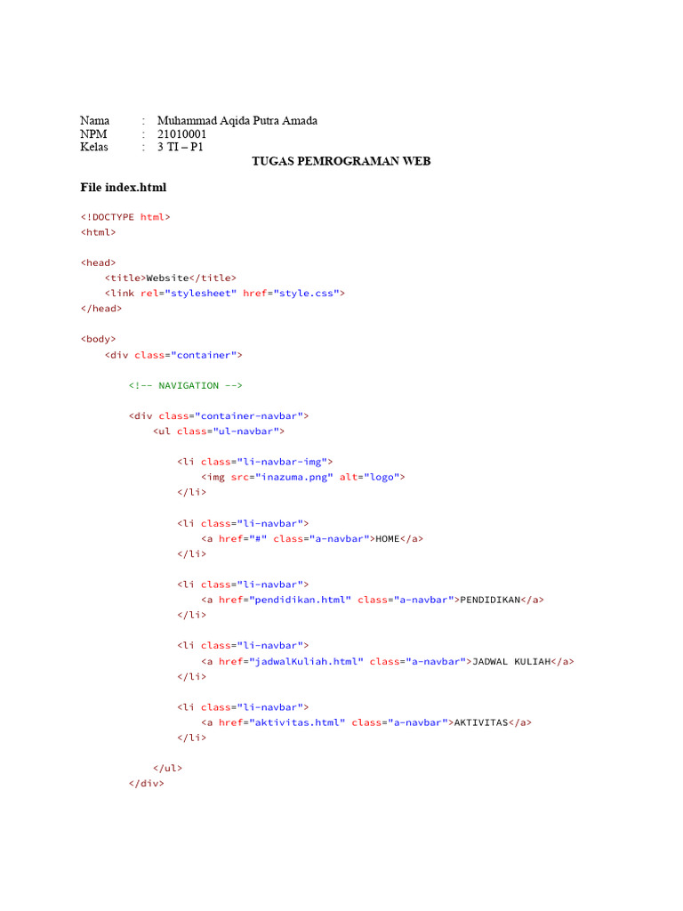 Tugas Pemrograman Web Muhammad Aqida | PDF