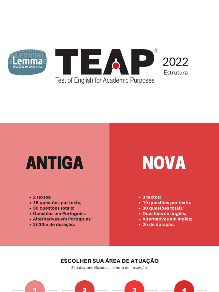 Estrutura do TEAP: Questões e Duração | PDF