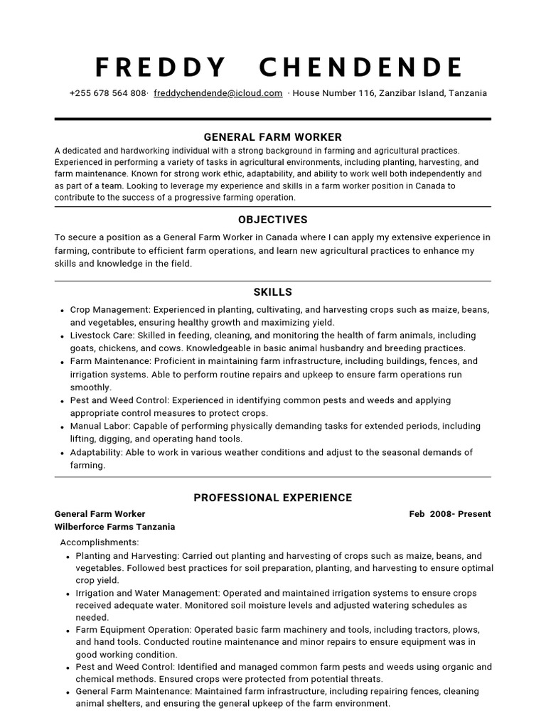GENERAL FARM WOKER CV - converted | PDF | Agriculture | Farms