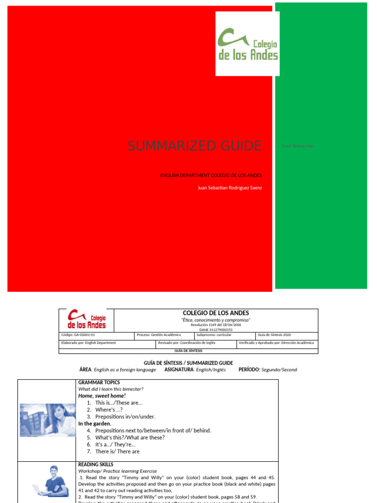 Guía de Síntesis: Inglés 2do Bimestre | PDF