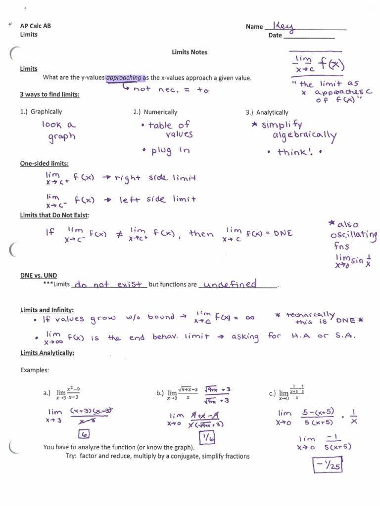 2 - Limits Packet Notes KEY AB | PDF