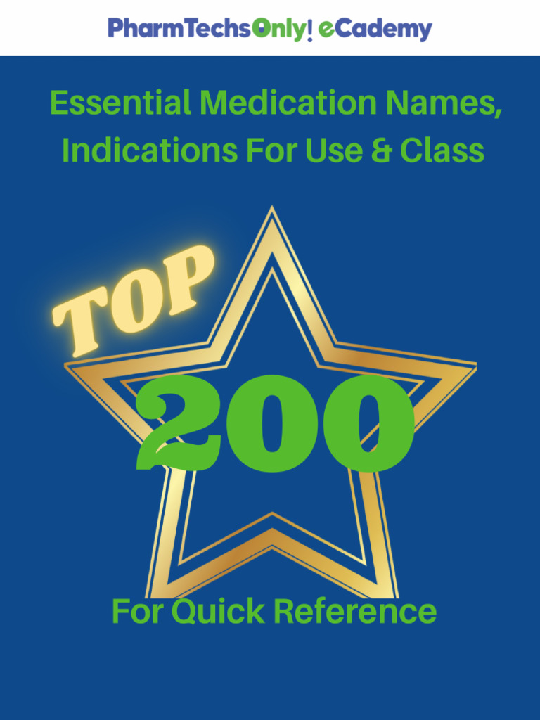 Top 200 Essential Med Names, Indications For Use & Class | PDF