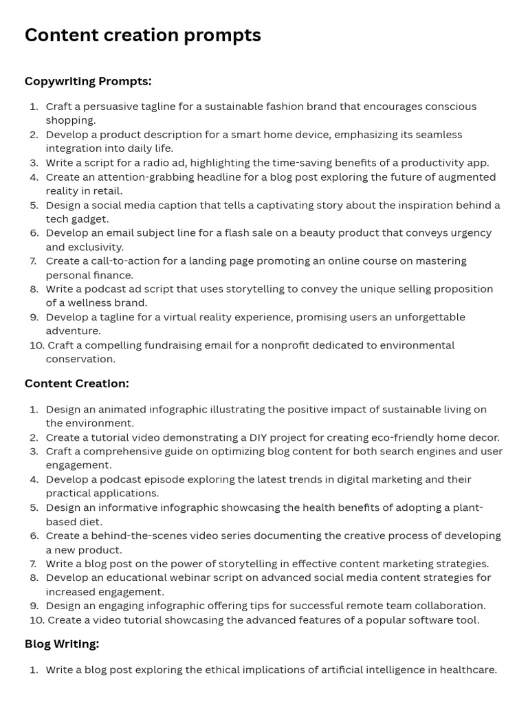 Content Creation Prompt | PDF | Social Media | Popular Culture & Media ...
