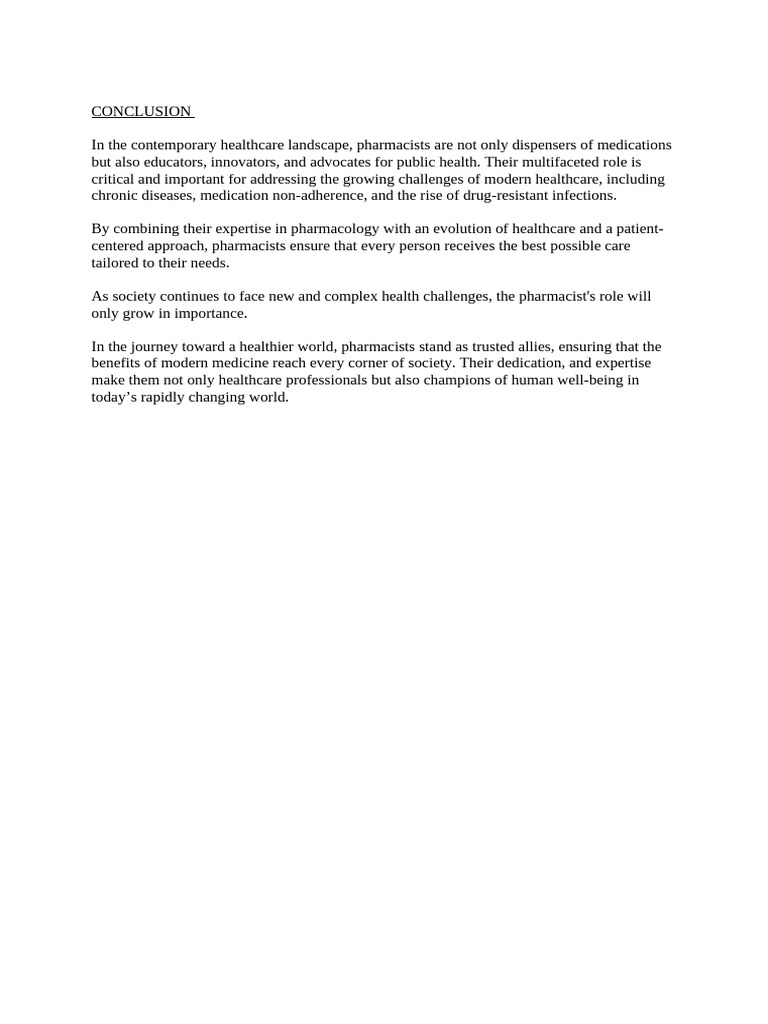 The Evolving Role of Pharmacists in Healthcare | PDF