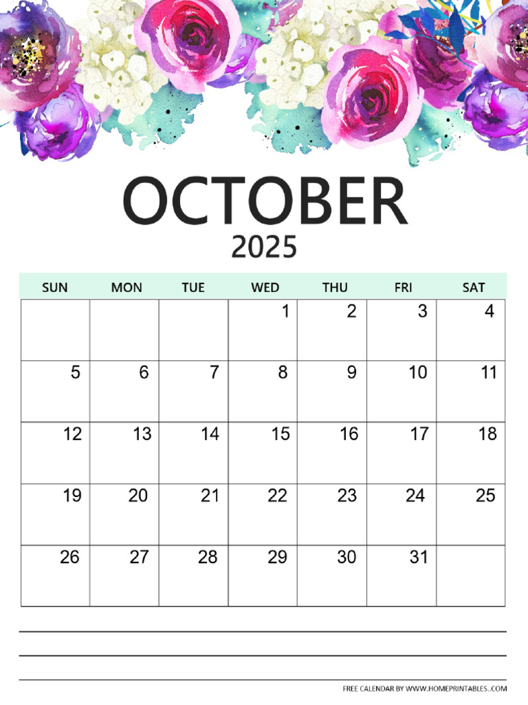 Oct Floral Cal 25 by Home Printables | PDF