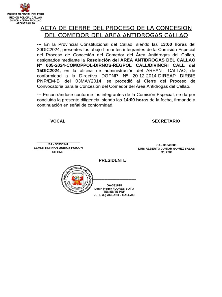 Acta de Cierre | PDF