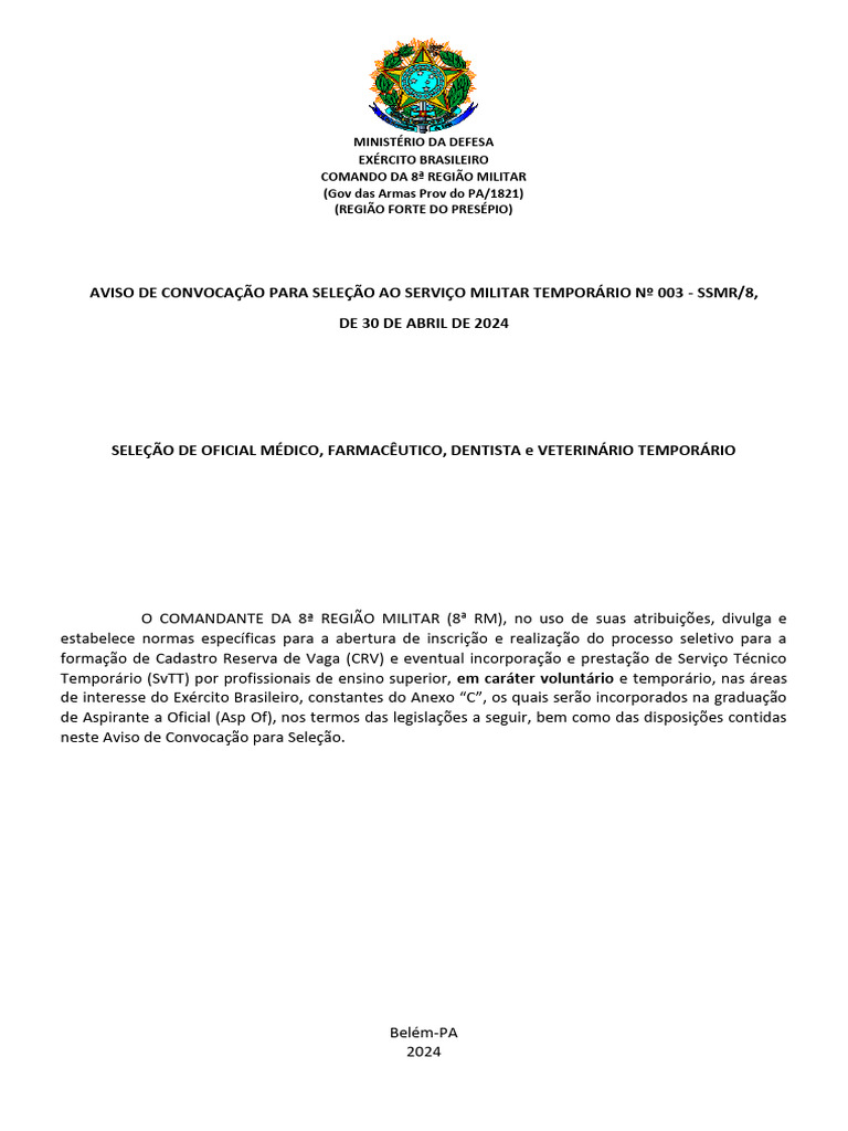Seleção para Serviço Militar Temporário | PDF | Conscrição | Oficial ...