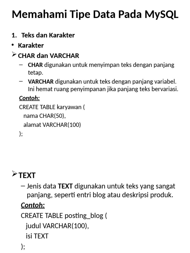 Memahami Tipe Data Pada MySQL | PDF
