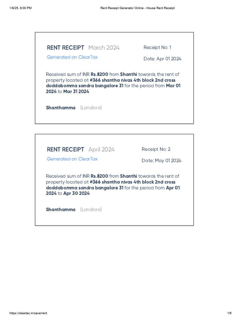 Rent receipt generator online house rent receipt pdf