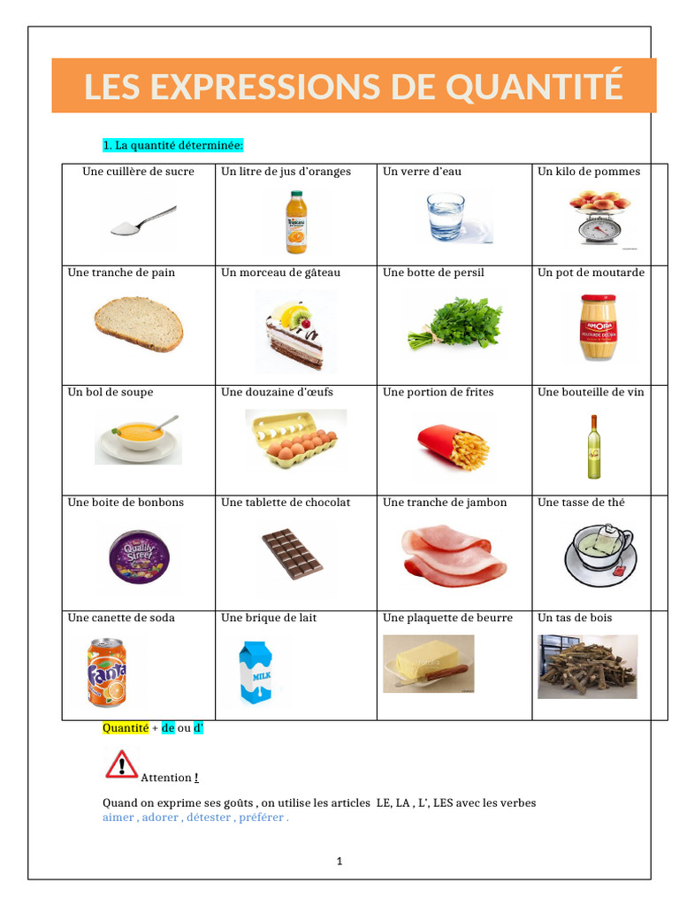 Expressions de quantité en français | PDF | Nourritures | Cuisine