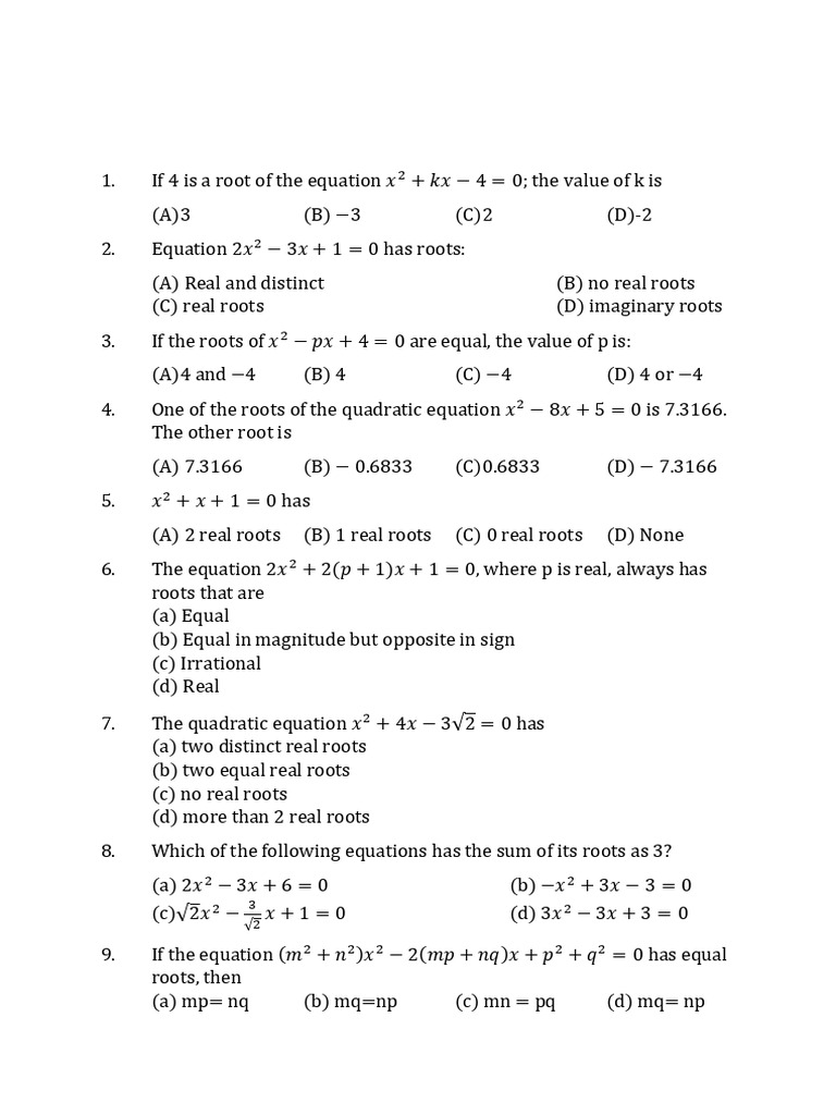 Quadratic Equation (Worksheet) | PDF | Quadratic Equation | Zero Of A ...
