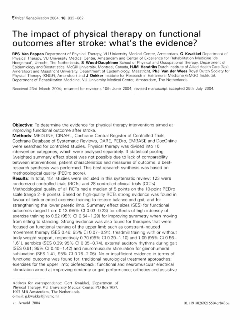 The Impact of Physical Therapy After Stroke: What's: On Functional ...