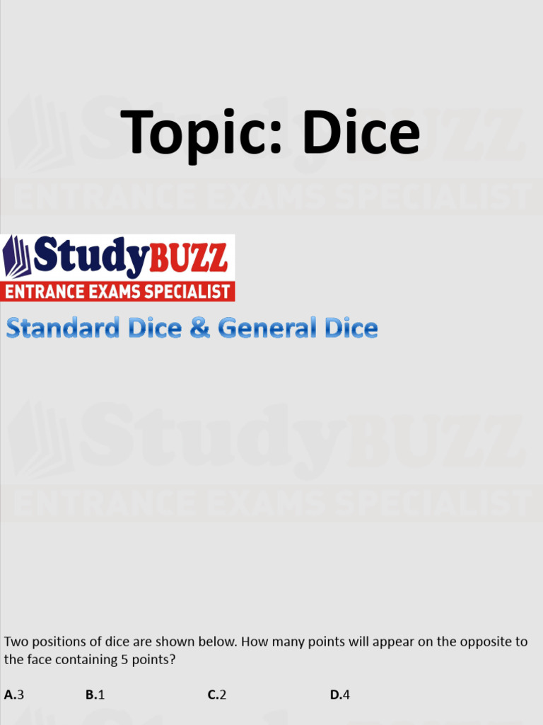 Opposite Faces of Standard Dice | PDF