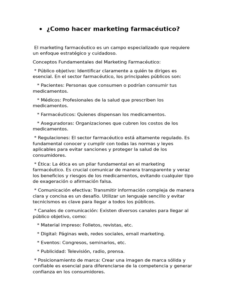 Marketing Farmacéutico: Estrategias Clave | PDF | Marketing | Farmacéutico