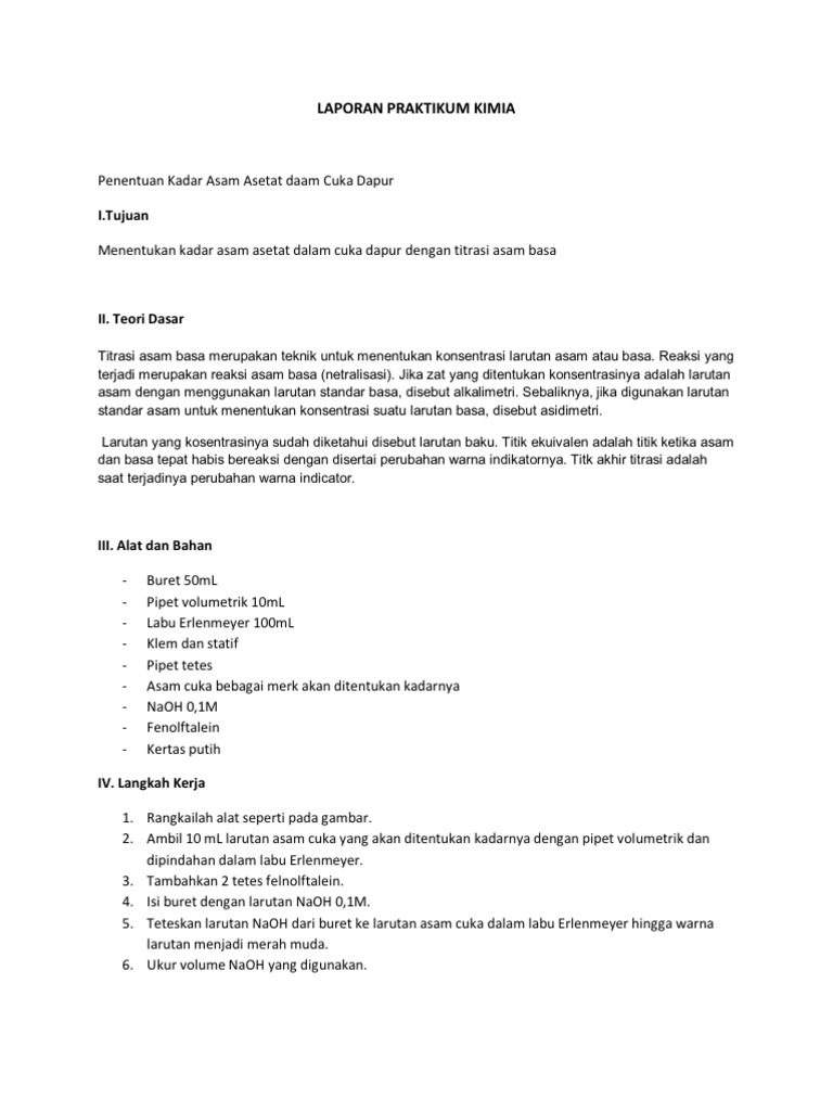 Contoh Laporan Praktikum Kimia Asam Basa