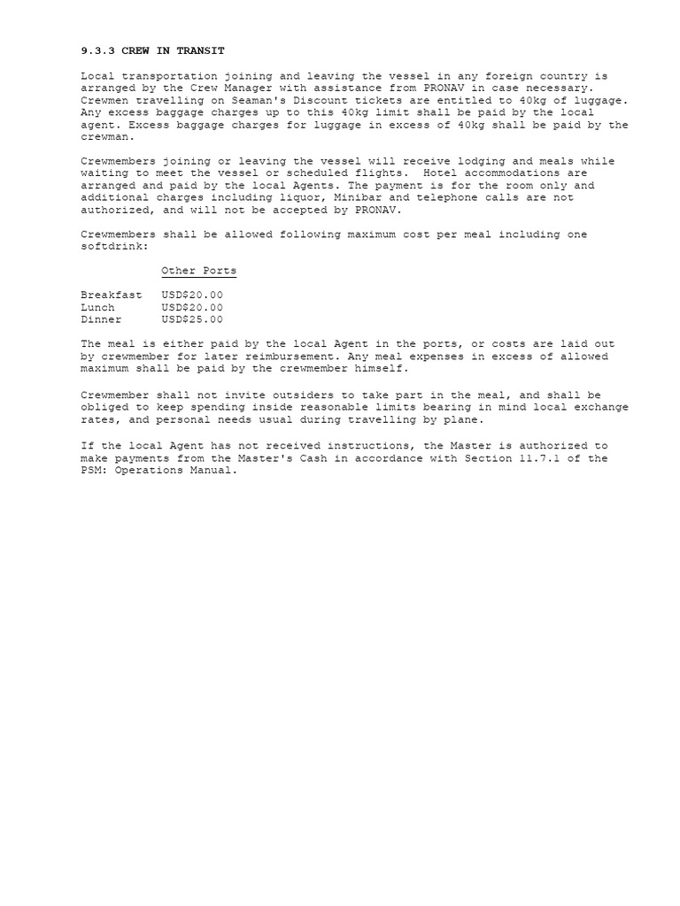 Crew Transit Guidelines and Expenses | PDF