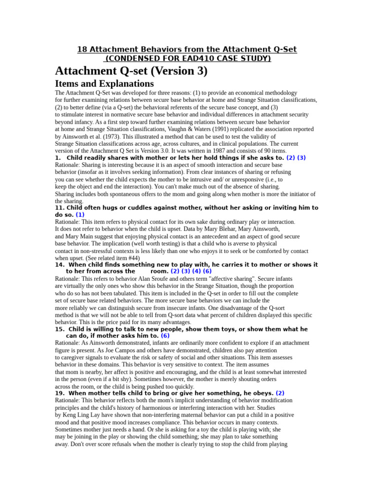 Attachment Q-Set: 18 Key Behaviors | PDF | Attachment Theory | Psychology