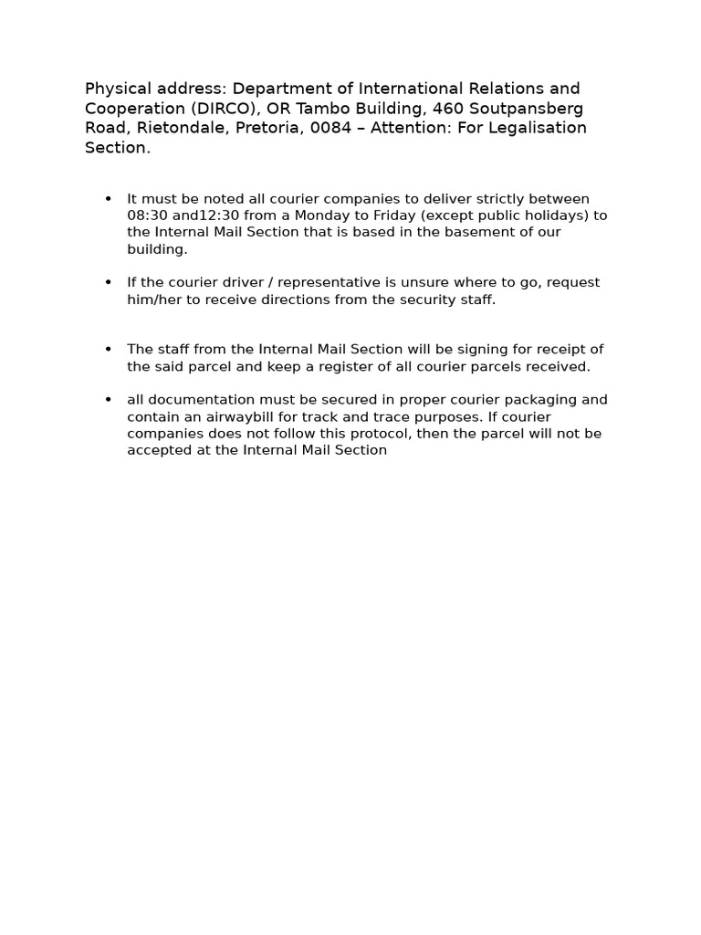 DIRCO Courier Delivery Guidelines | PDF