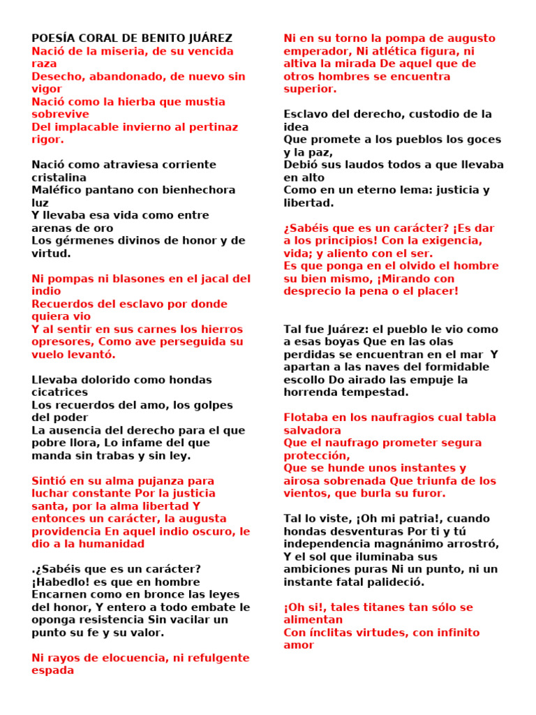 Poesía Coral en Honor a Juárez | PDF