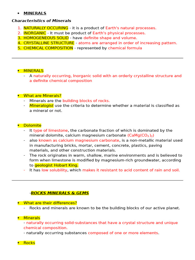 Understanding Mineral Characteristics | PDF | Minerals | Rock (Geology)